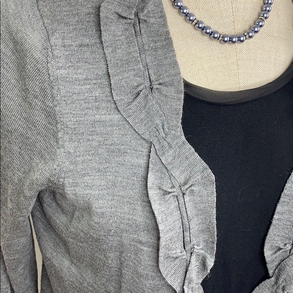 LOFT Gray Long Cardigan With Ruffled Edges - Picture 3 of 7